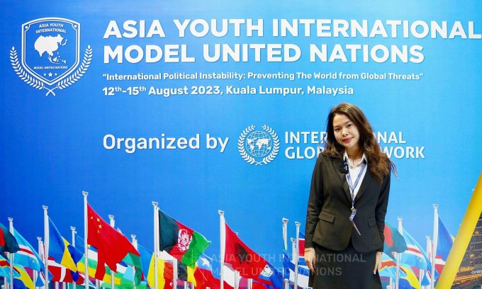 Phúc tham dự Hội nghị Mô phỏng Liên Hợp Quốc AYIMUN ở Malaysia, tháng 8/2023. Ảnh: Nhân vật cung cấp