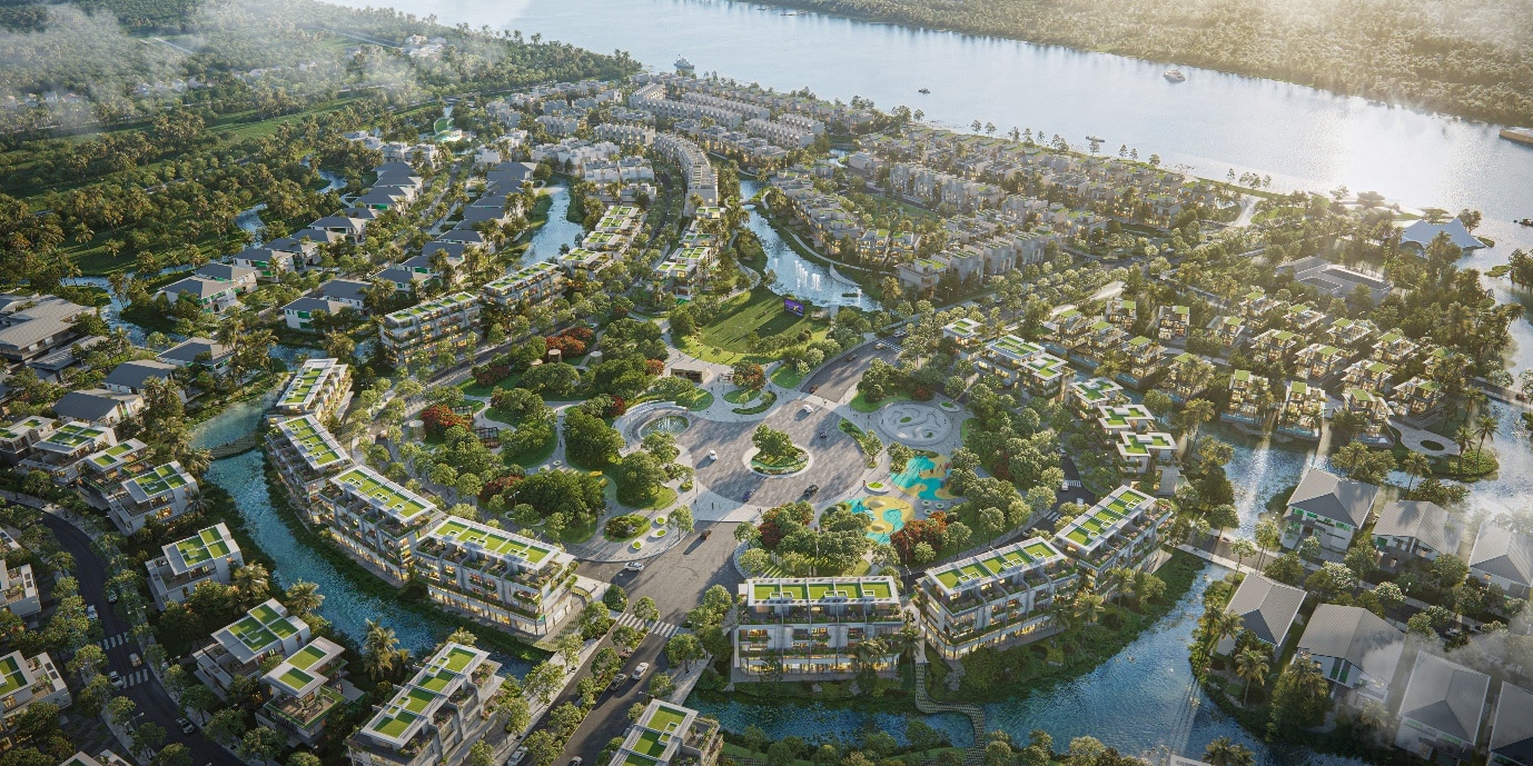 Ecovillage Saigon River có mật độ cây xanh khủng với 170 cây xanh/người, 32ha mặt nước đi qua dự án