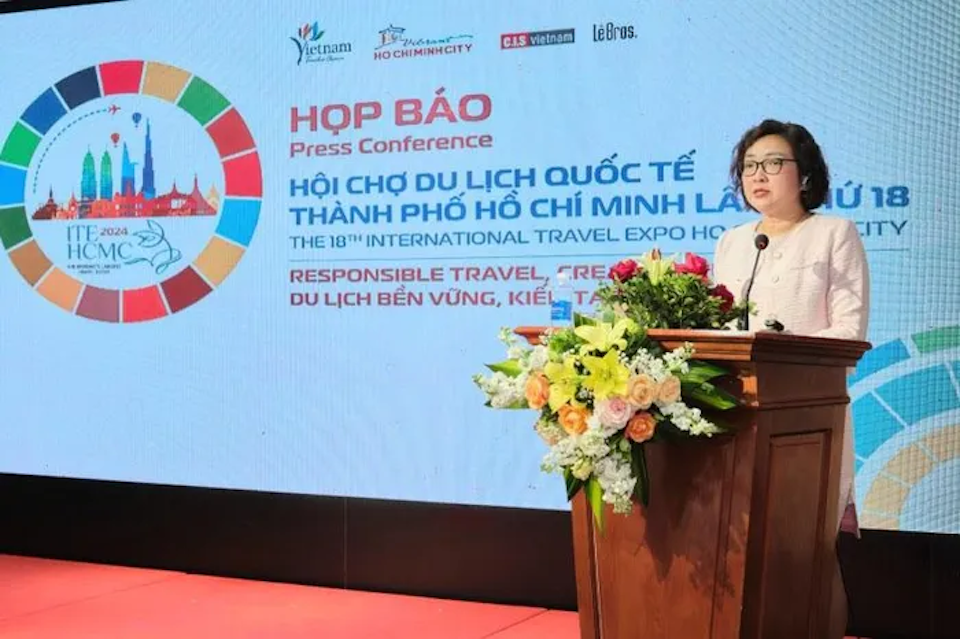 Giám đốc sở Du lịch Thành phố Hồ Chí Minh Bùi Thị Ngọc Hiếu phát biểu tại Họp báo