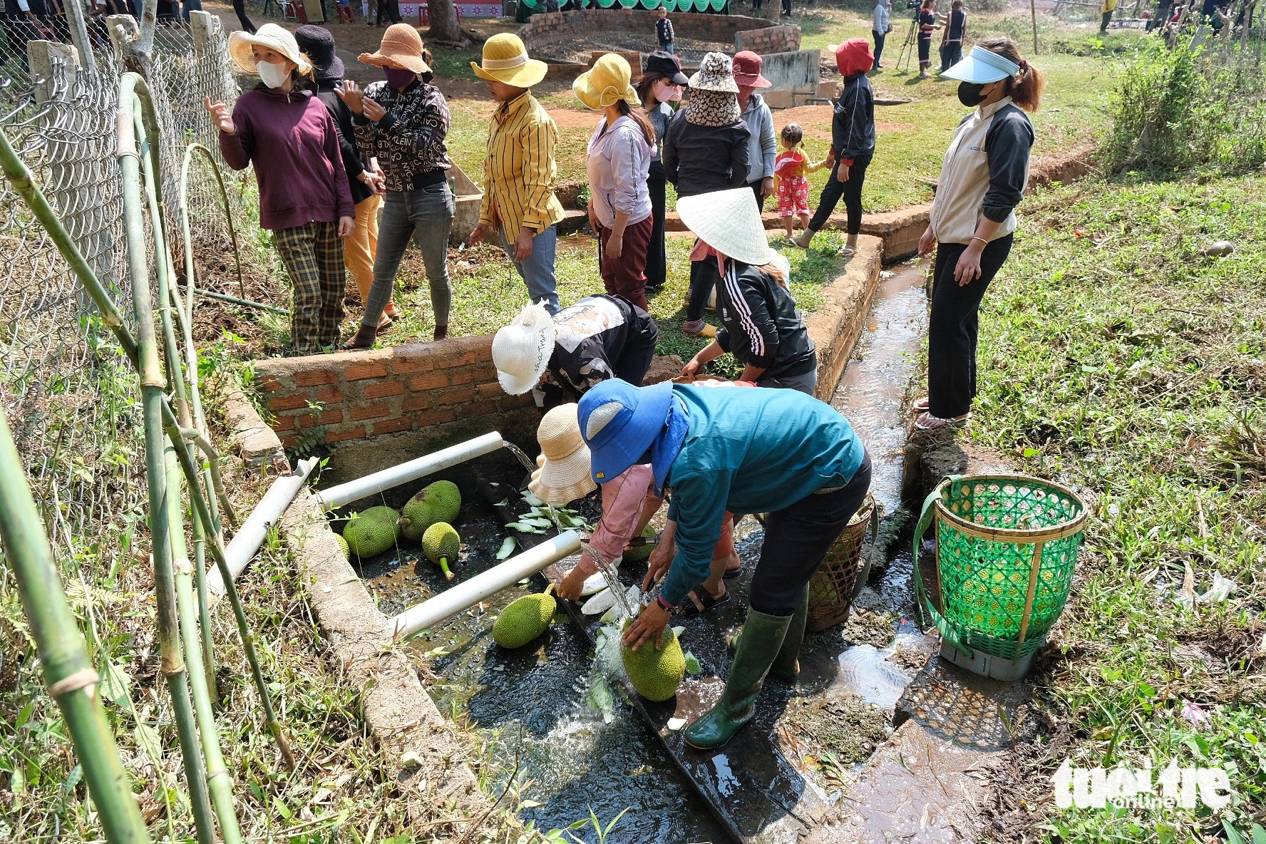 Xem người Ba Na tái hiện lễ cầu mưa giữa mùa khô Tây Nguyên- Ảnh 5. Giọt nước của làng luôn là nơi tập trung nhiều hoạt động trong đời sống hằng ngày của người dân tộc thiểu số bản địa - Ảnh: BỒNG SƠN