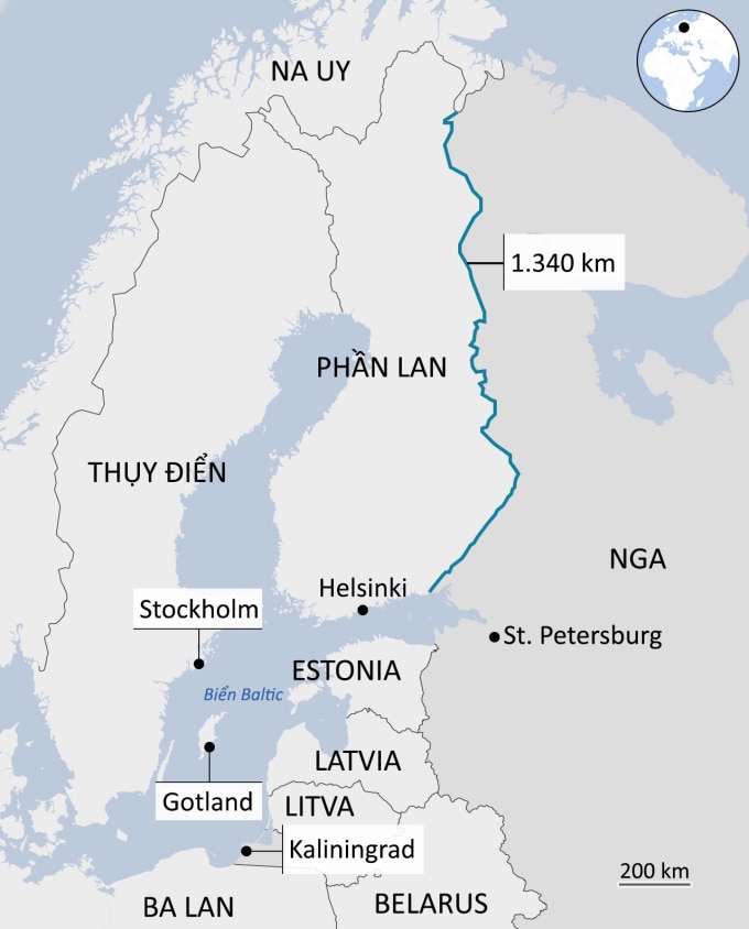 Nga và Phần Lan có biên giới chung dài 1.340 km. Đồ họa: BBC