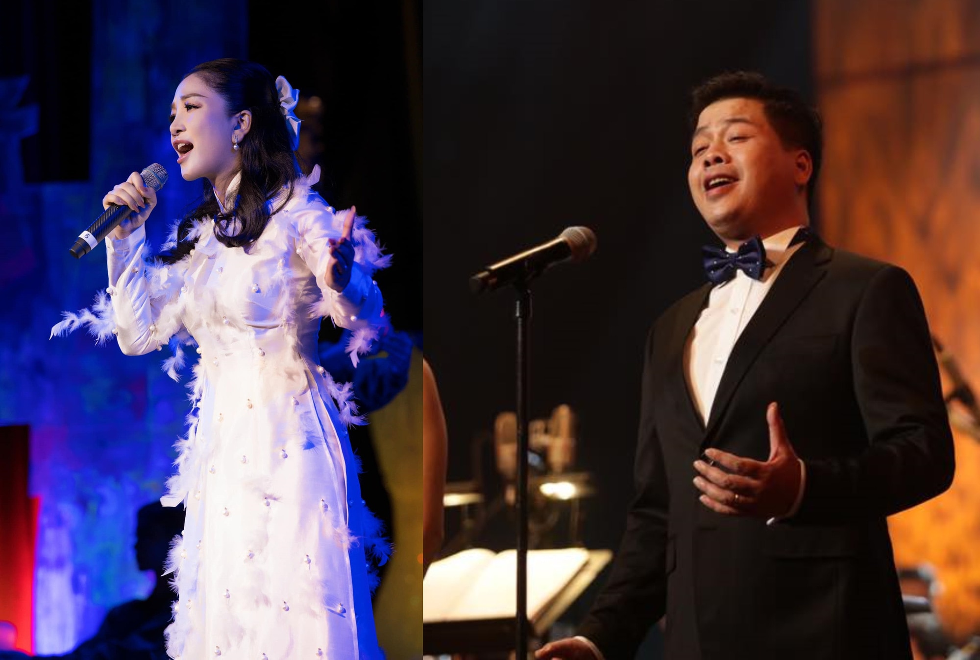 Ca sĩ Phạm Thu Hà (bìa trái) và Đăng Dương là hai trong những nghệ sĩ sẽ hát tại cầu chương trình Dưới lá cờ quyết thắng - Ảnh: FBNV