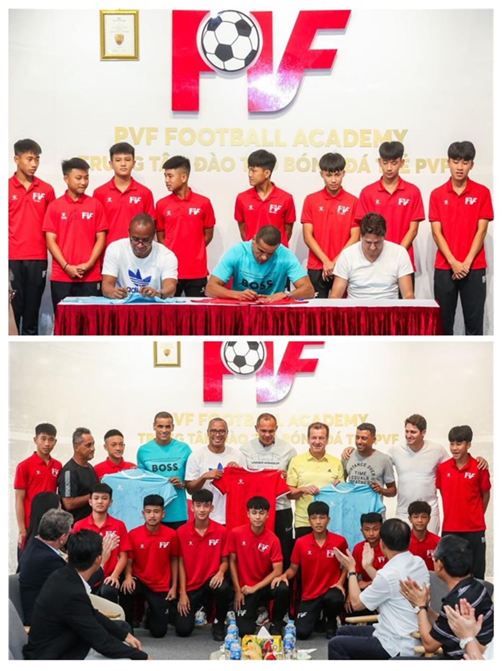Trong khuôn khổ chuyến thăm, HLV Dunga và các cựu danh thủ Brazil đã ký tặng áo và giao lưu với các cầu thủ trẻ đang học tập tại Trung tâm đào tạo bóng đá trẻ Việt Nam-PVF, cũng như Câu lạc bộ bóng đá PVF-CAND.