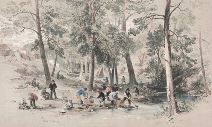 Bức tranh tái hiện cảnh đào vàng ở Ophir năm 1851. Ảnh: National Museum Australia