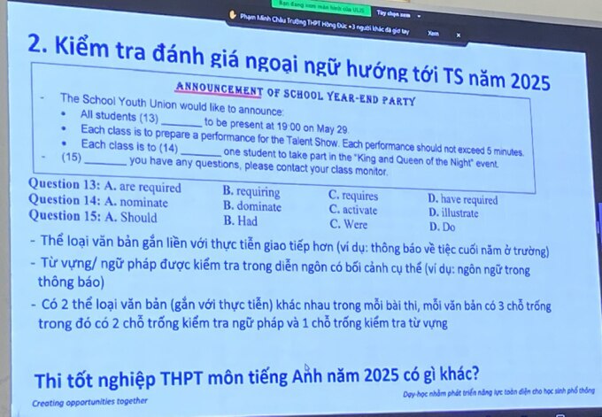 Dạng bài điền từ vào thông báo/quảng cáo trong đề thi minh họa môn ngoại ngữ tốt nghiệp THPT 2025. Ảnh: Bình Minh