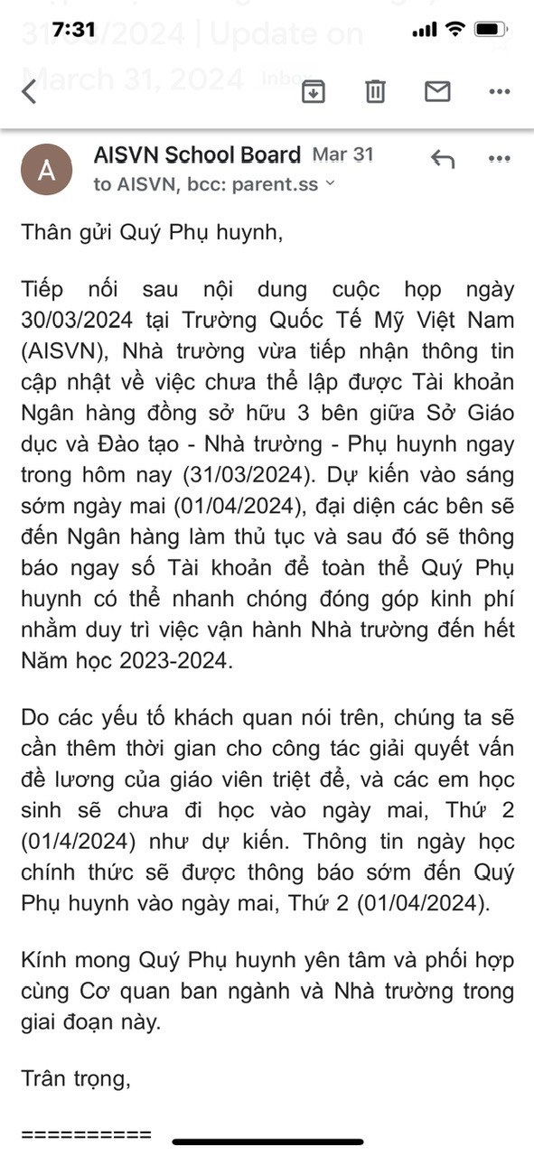 Chưa lập được tài khoản ngân hàng, Trường AISVN tiếp tục cho 1.200 học sinh nghỉ học- Ảnh 1. Chưa lập được tài khoản ngân hàng, Trường AISVN tiếp tục cho 1.200 học sinh nghỉ học- Ảnh 1.