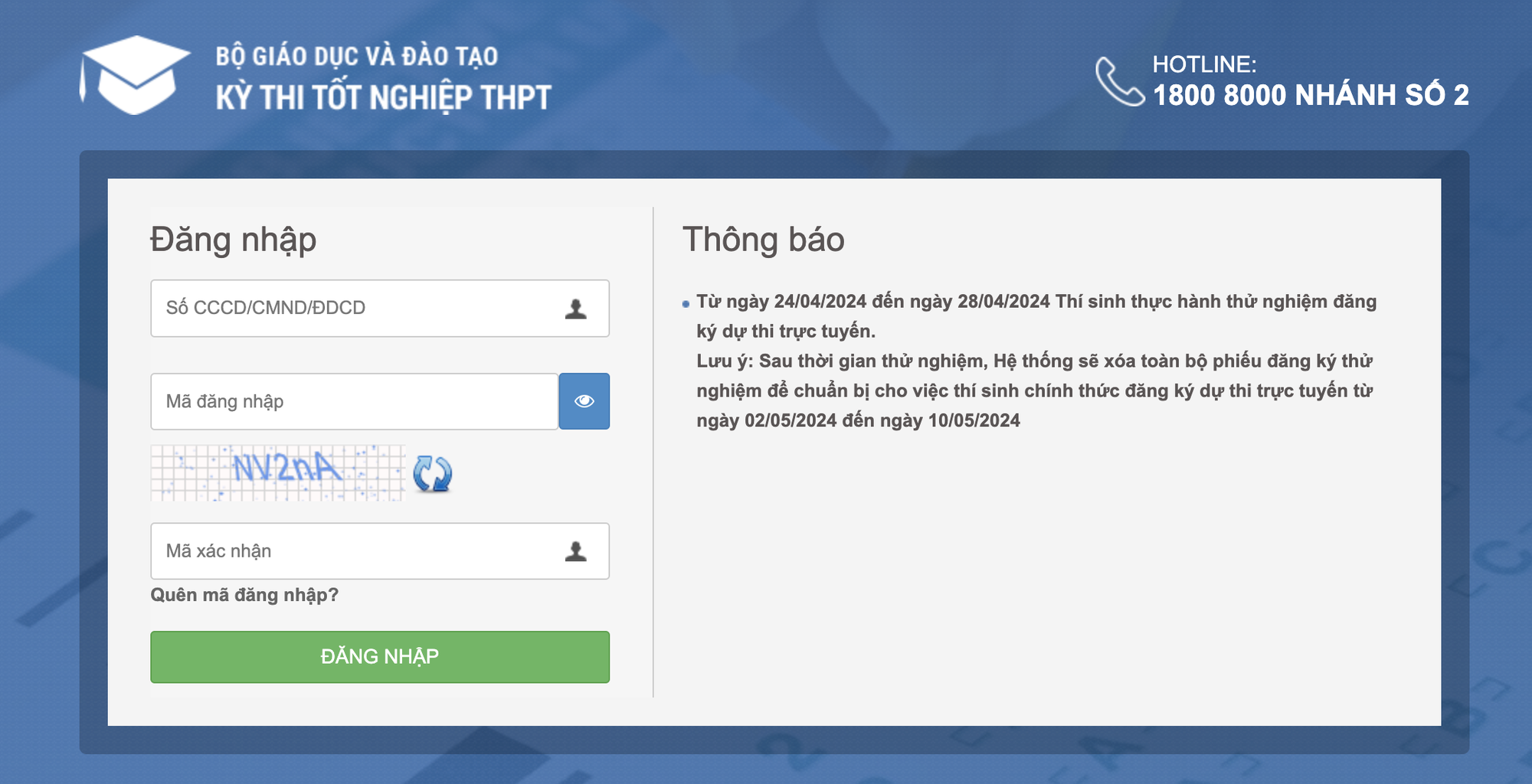 Hôm nay bắt đầu đăng ký dự thi tốt nghiệp THPT trực tuyến, thực hiện ra sao?- Ảnh 2. Giao diện trang đăng ký dự thi tốt nghiệp THPT 2024
