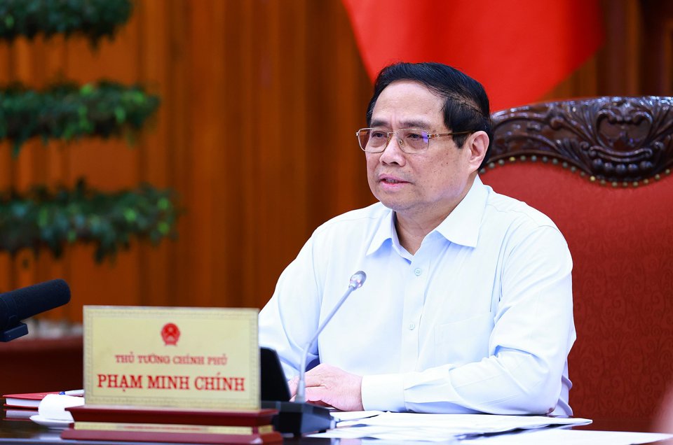 Thủ tướng Phạm Minh Chính chủ trì cuộc họp của Thường trực Chính phủ về bảo đảm cung ứng điện năm 2024. Ảnh: VGP