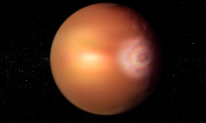Mô phỏng ngoại hành tinh WASP-76b và vầng vinh quang giống cầu vồng trong khí quyển. Ảnh: ATG/ESA