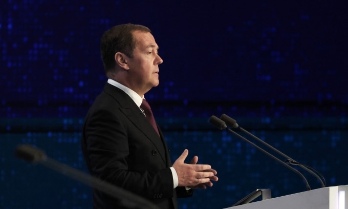 Ông Dmitry Medvedev phát biểu tại Moskva, Nga, hồi tháng 12/2023. Ảnh: AFP