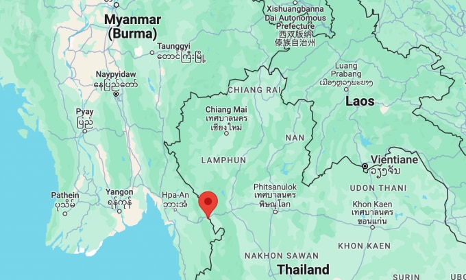 Vị trí thành phố Myawaddy (chấm đỏ), bang Kayin, đông nam Myanmar. Đồ họa: Google Maps