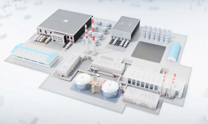 용융염 에너지 저장 시설의 시뮬레이션. 사진 : Hyme 에너지