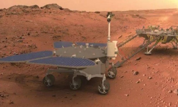 Robot tự hành Zhurong của Trung Quốc trên sao Hỏa. Ảnh: CGTN