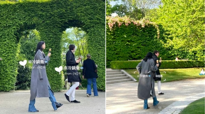Cuối tháng 4, fan bắt gặp Lisa và Frédéric Arnaul ở Musée Rodin. Ảnh: Xiao Hongshu