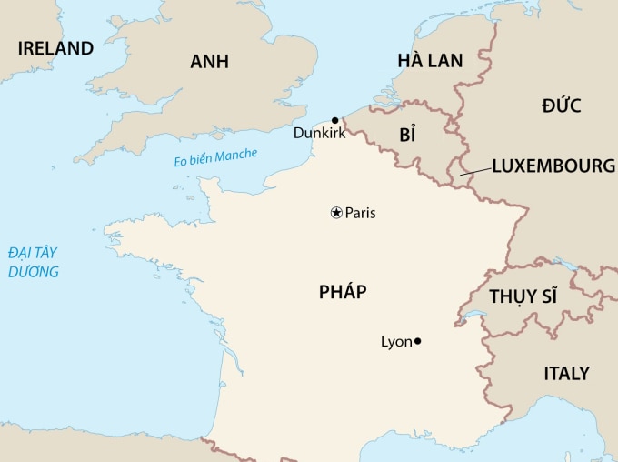 Vị trí Anh, Pháp và Eo biển Manche. Đồ họa: Britannica