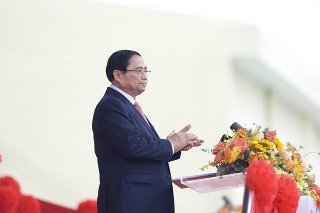 Thủ tướng Chính phủ Phạm Minh Chính trình bày Diễn văn kỷ niệm 70 năm Chiến thắng lịch sử Điện Biên Phủ. (Ảnh: VGP)