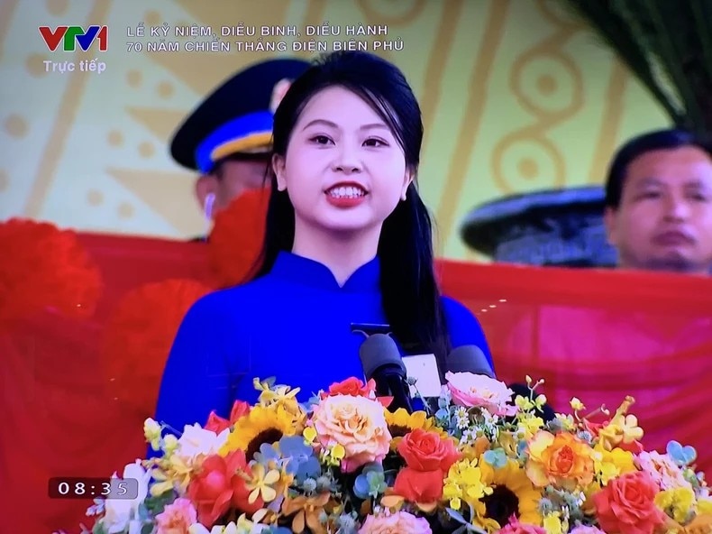 Vũ Quỳnh Anh, đại diện cho thế hệ trẻ Việt Nam phát biểu ý kiến. (Ảnh chụp màn hình)