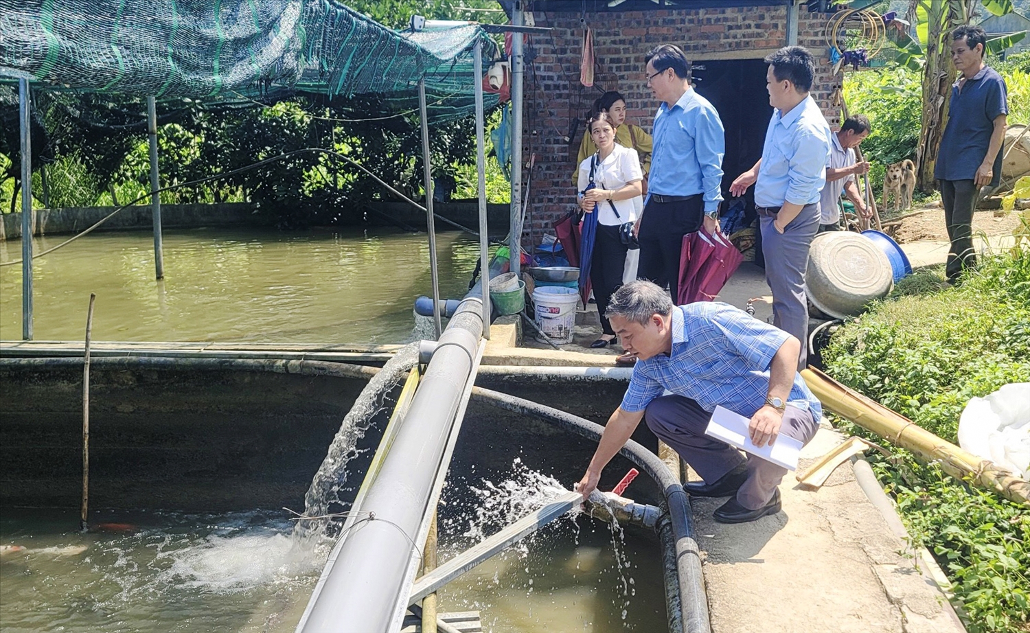 Đoàn thăm mô hình Trang trại cá tầm Pắc Bó, xã Trường Hà