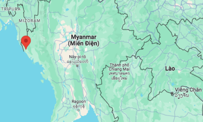 Vị trí thị trấn Buthidaung (chấm đỏ), bang Rakhine, Myanmar. Đồ họa: Google Maps