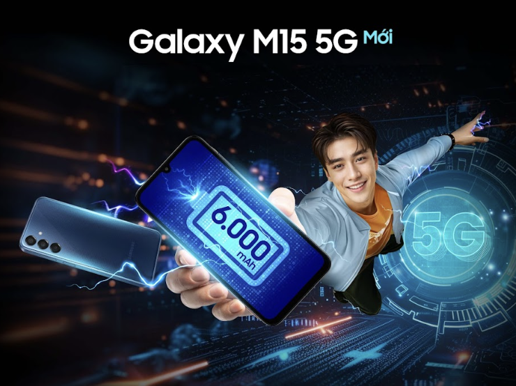 Samsung ra mắt Galaxy M15 5G pin khủng 6.000 mAh- Ảnh 1. Galaxy M15 5G được trang bị dung lượng pin khủng lên tới 6.000 mAh