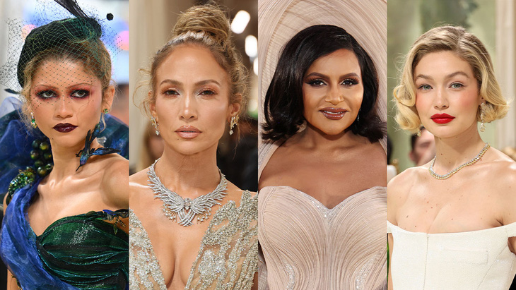 Từ trái sang: Zendaya, Jennifer Lopez, Mindy Kaling và Gigi Hadid tại thảm đỏ Met Gala 2024 - Ảnh: The Hollywood Reporter Từ trái sang: Zendaya, Jennifer Lopez, Mindy Kaling và Gigi Hadid tại thảm đỏ Met Gala 2024 - Ảnh: The Hollywood Reporter
