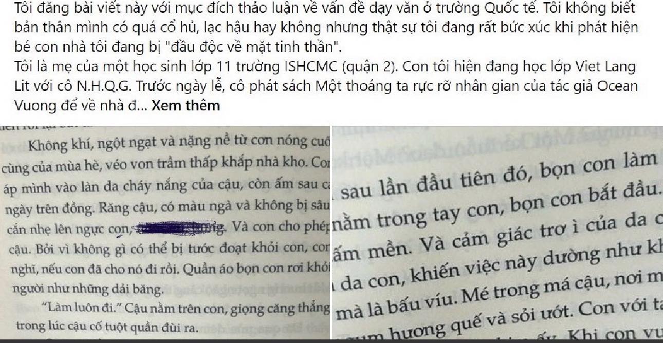 Trường quốc tế phát sách 'nhạy cảm' cho học sinh lớp 11, Sở GD-ĐT TP.HCM nói gì?- Ảnh 1. Hình ảnh thông tin phụ huynh học sinh trường quốc tế phản ánh về nội dung sách nhạy cảm trên một diễn đàn
