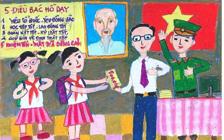 ‘Công trình’ hơn 200 trang của học sinh lớp 7 giành giải đặc biệt cuộc thi Bác Hồ với thiếu nhi- Ảnh 4. Ngắm những bức tranh vẽ