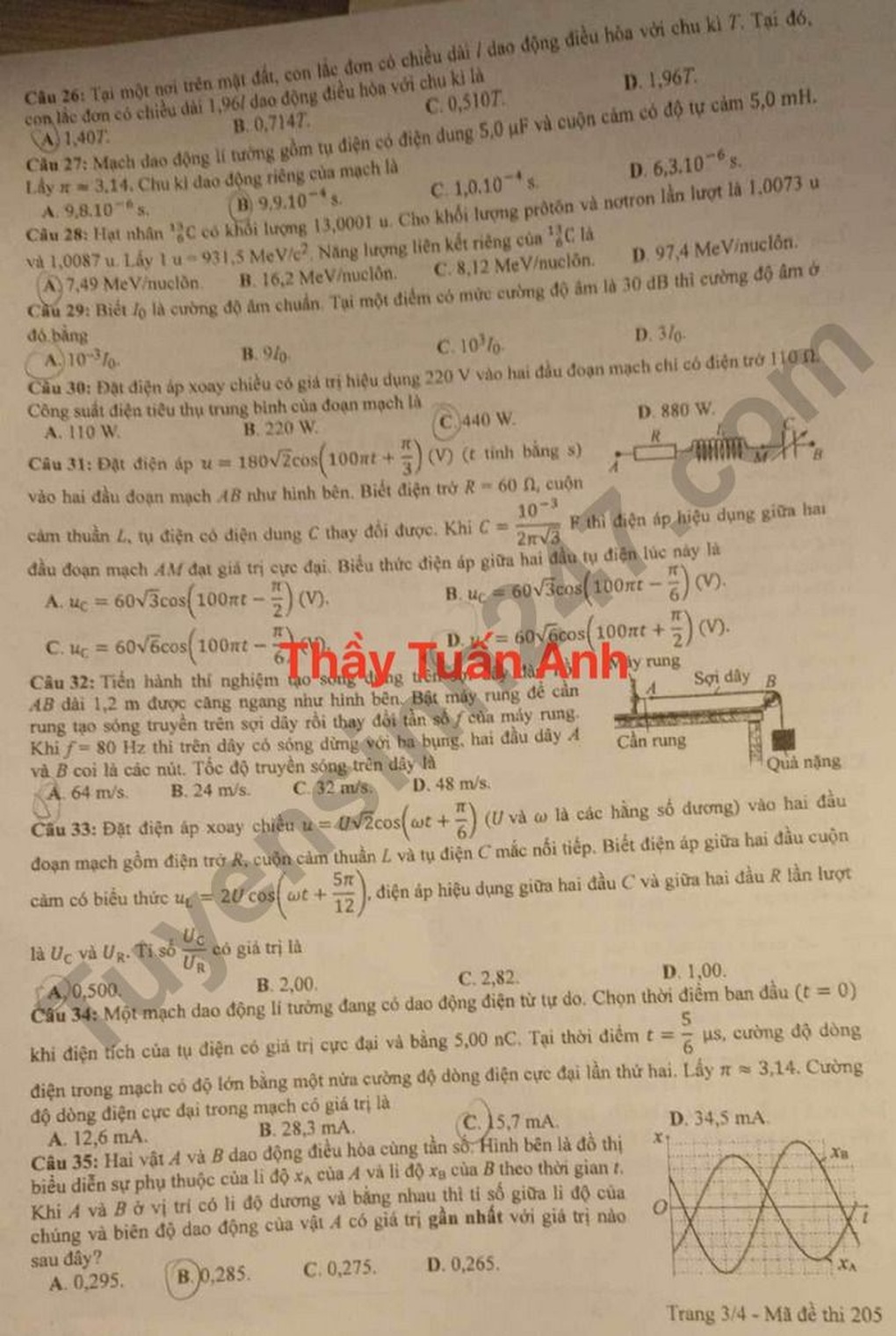 Cập nhật đề thi vật lý, hóa học, sinh học kỳ thi tốt nghiệp THPT - 13 Cập nhật đề thi vật lý, hóa học, sinh học kỳ thi tốt nghiệp THPT - 13