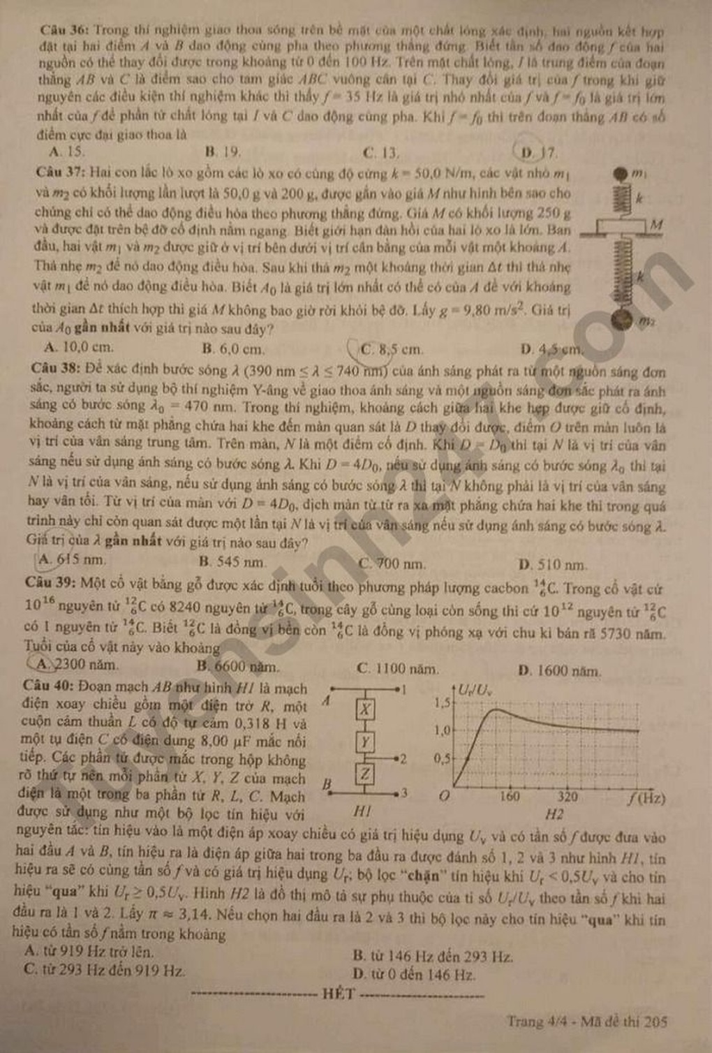 Cập nhật đề thi vật lý, hóa học, sinh học kỳ thi tốt nghiệp THPT - 14 Cập nhật đề thi vật lý, hóa học, sinh học kỳ thi tốt nghiệp THPT - 14