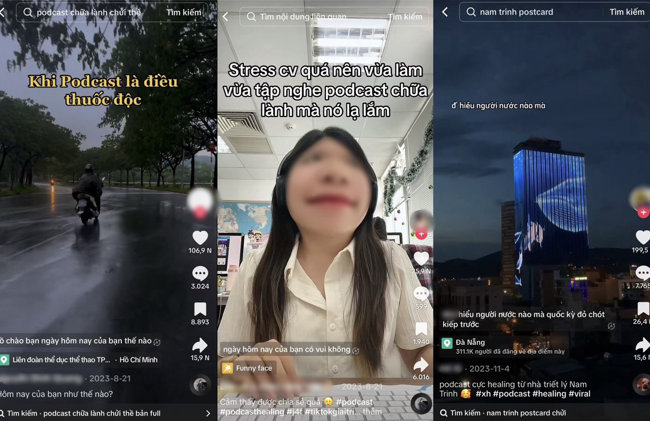 Nghe chửi thề tục tĩu trong podcast chữa lành, càng thêm bi quan, chán nản- Ảnh 1. Các podcast chữa lành nhận được lượng tương tác “khủng” trên mạng xã hội - Ảnh: Chụp màn hình