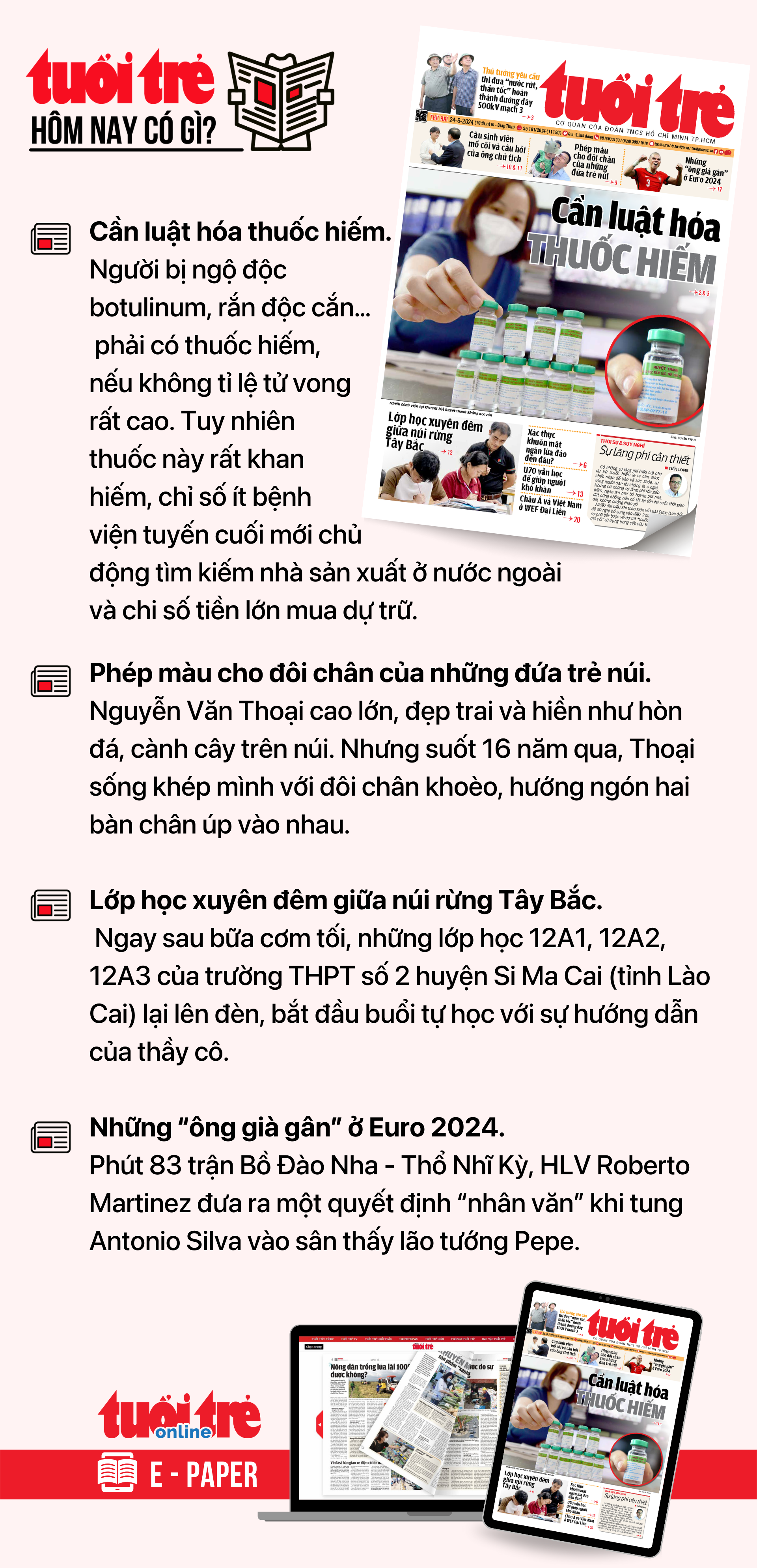 Tin tức sáng 24-6: 3,3 triệu người hưởng lương hưu được tăng khoảng 15% lương từ 1-7- Ảnh 3. Tin tức đáng chú ý trên Tuổi Trẻ nhật báo ngày 24-6. Để đọc Tuổi Trẻ báo in phiên bản E-paper, mời bạn đăng ký Tuổi Trẻ Sao TẠI ĐÂY