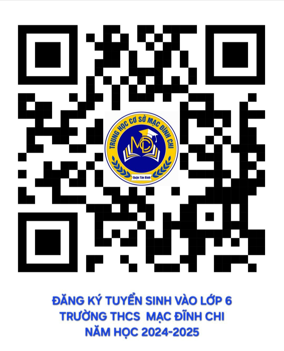 Quận Tân Bình thành lập 3 trường công lập mới, tuyển sinh ngay- Ảnh 3. Mã QR này để đăng ký trực tuyến vào lớp 6 Trường THCS Mạc Đĩnh Chi