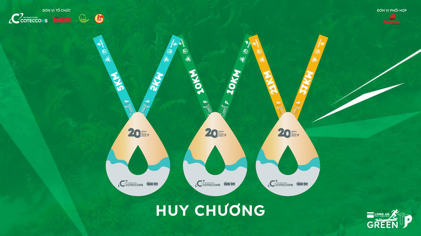 Ưu đãi đặc biệt cho bạn đọc Tuổi Trẻ tham gia Giải chạy GreenUP Marathon 2024- Ảnh 4. Bộ huy chương của giải chạy GreenUP Marathon - Long An Half Marathon 2024