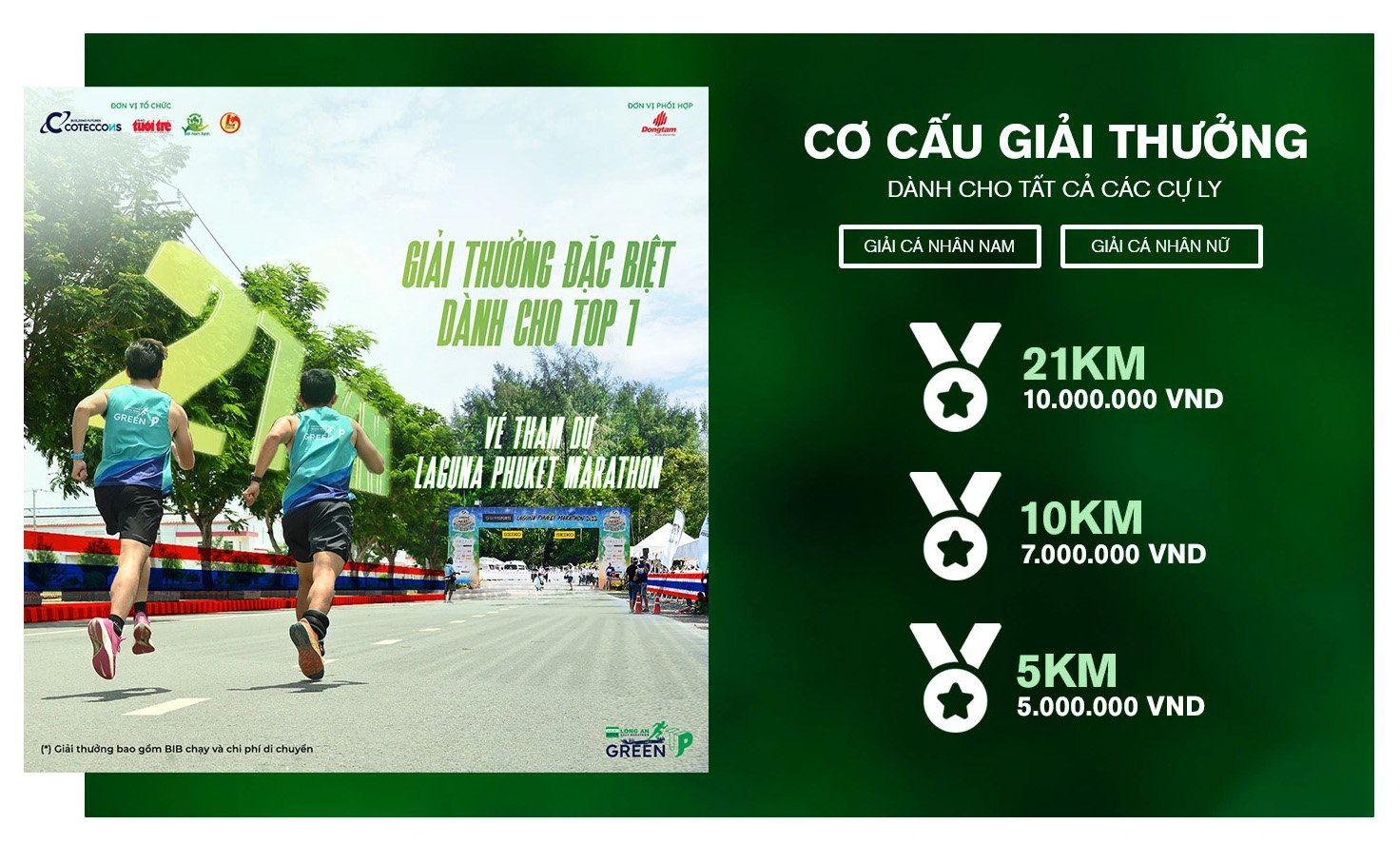 Ưu đãi đặc biệt cho bạn đọc Tuổi Trẻ tham gia Giải chạy GreenUP Marathon 2024- Ảnh 3. Cơ cấu giải thưởng cho các cá nhân xuất sắc nhất ở các cự ly.