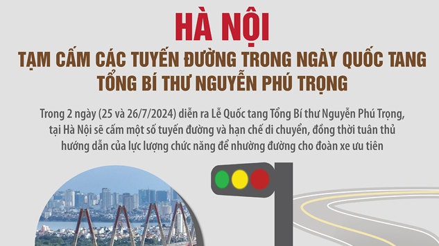 Tạm cấm các tuyến đường trong ngày Quốc tang Tổng Bí thư Nguyễn Phú Trọng