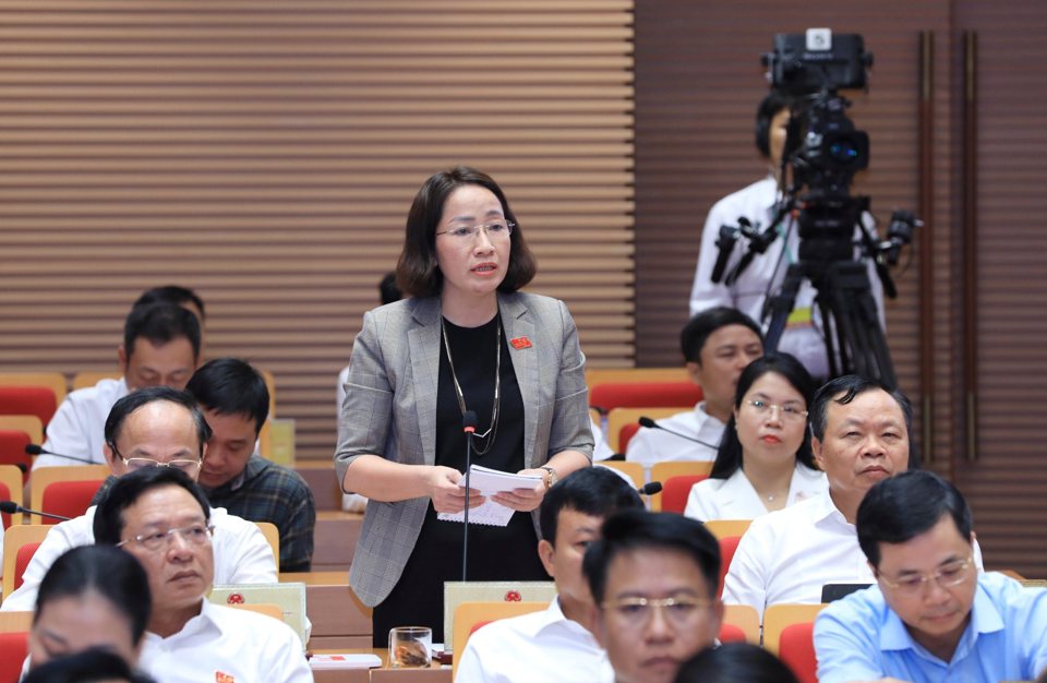Đại biểu Hoàng Thị Thúy Hằng (tổ huyện Thường Tín) đặt câu hỏi. Ảnh: Thanh Hải