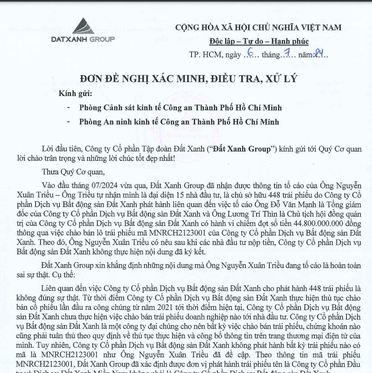 Đất Xanh lên tiếng việc ông Lương Trí Thìn bị tố chiếm đoạt tài sản- Ảnh 1. Đất Xanh lên tiếng việc ông Lương Trí Thìn bị tố chiếm đoạt tài sản- Ảnh 1.