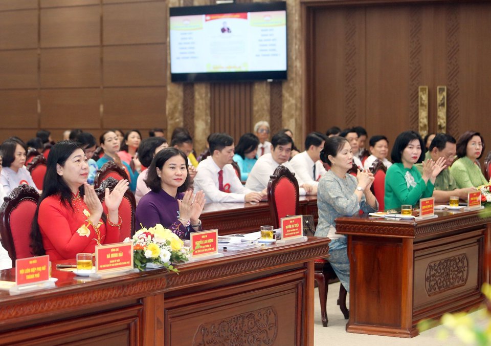 Lãnh đạo Trung ương, TP Hà Nội và các đại biểu tham dự Hội nghị biểu dương cán bộ Mặt trận tiêu biểu các cấp TP Hà Nội giai đoạn 2019-2024