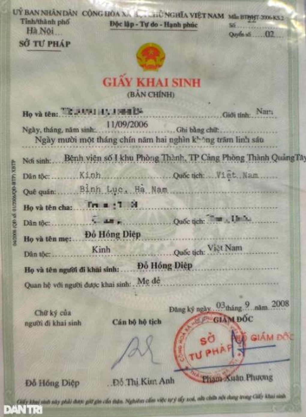 Góc nhìn pháp lý vụ thu hồi Giấy Khai sinh tại Sở Tư pháp Hà Nội - 1 Góc nhìn pháp lý vụ thu hồi Giấy Khai sinh tại Sở Tư pháp Hà Nội - 1