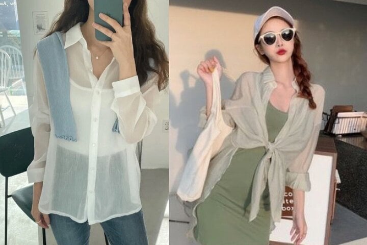 Mách nàng cách diện áo sơ mi voan mỏng vừa đẹp vừa kín đáo - Ảnh 2. Mách nàng cách diện áo sơ mi voan mỏng vừa đẹp vừa kín đáo - Ảnh 2.