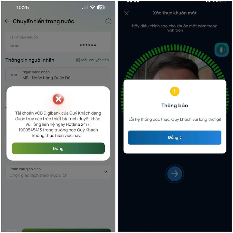 Người dùng bày tỏ bức xúc với ứng dụng của Vietcombank khi thực hiện cập nhật sinh trắc học.