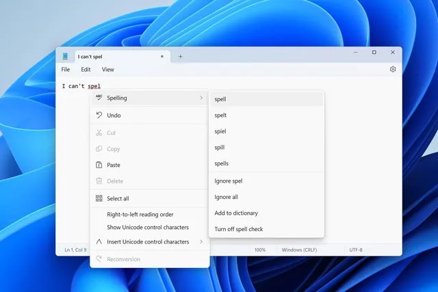Microsoft trang bị tính năng kiểm tra chính tả cho Notepad, sau 40 năm ra mắt. Ảnh minh họa
