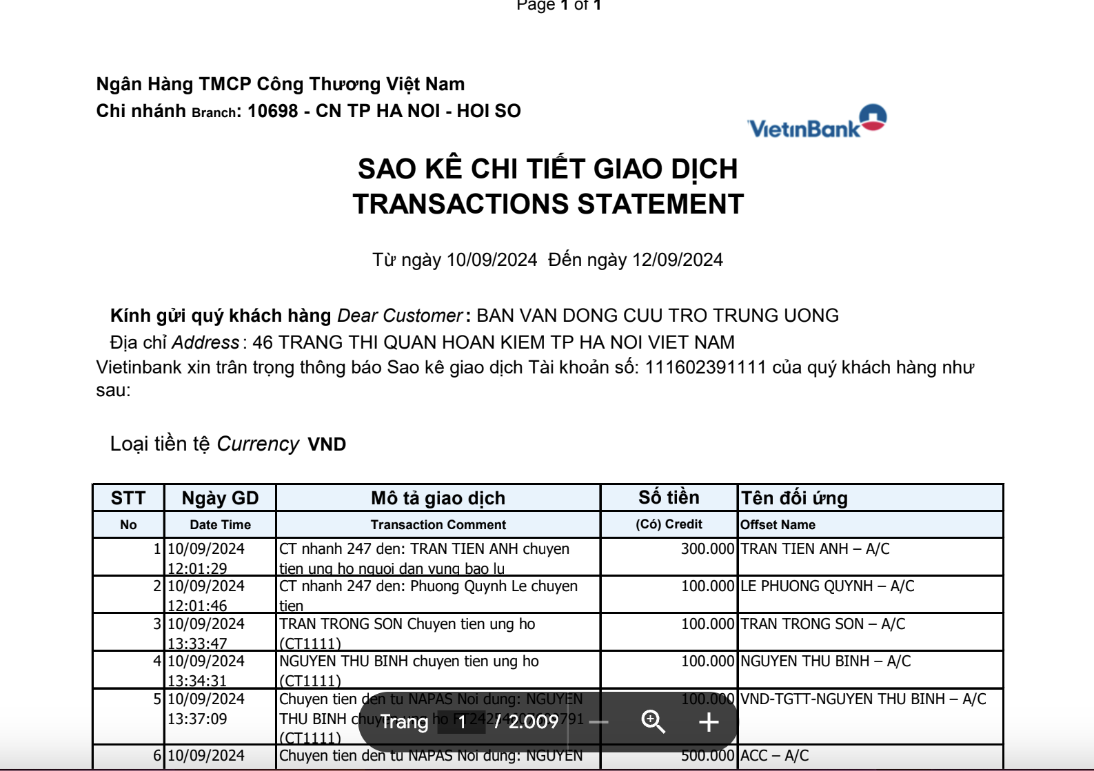 Có thêm 2.009 trang sao kê tiền ủng hộ vùng bão lũ, MTTQ nêu lý do công khai
- Ảnh 1. Có thêm 2.009 trang sao kê tiền ủng hộ vùng bão lũ, MTTQ nêu lý do công khai
- Ảnh 1.