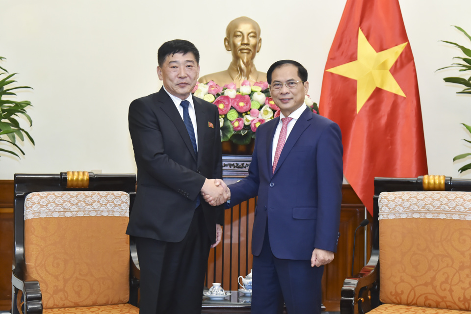 Phó Thủ tướng, Bộ trưởngNgoại giao Bùi Thanh Sơn tiếp Thứ trưởng Ngoại giao Triều Tiên Pak Sang Gil.