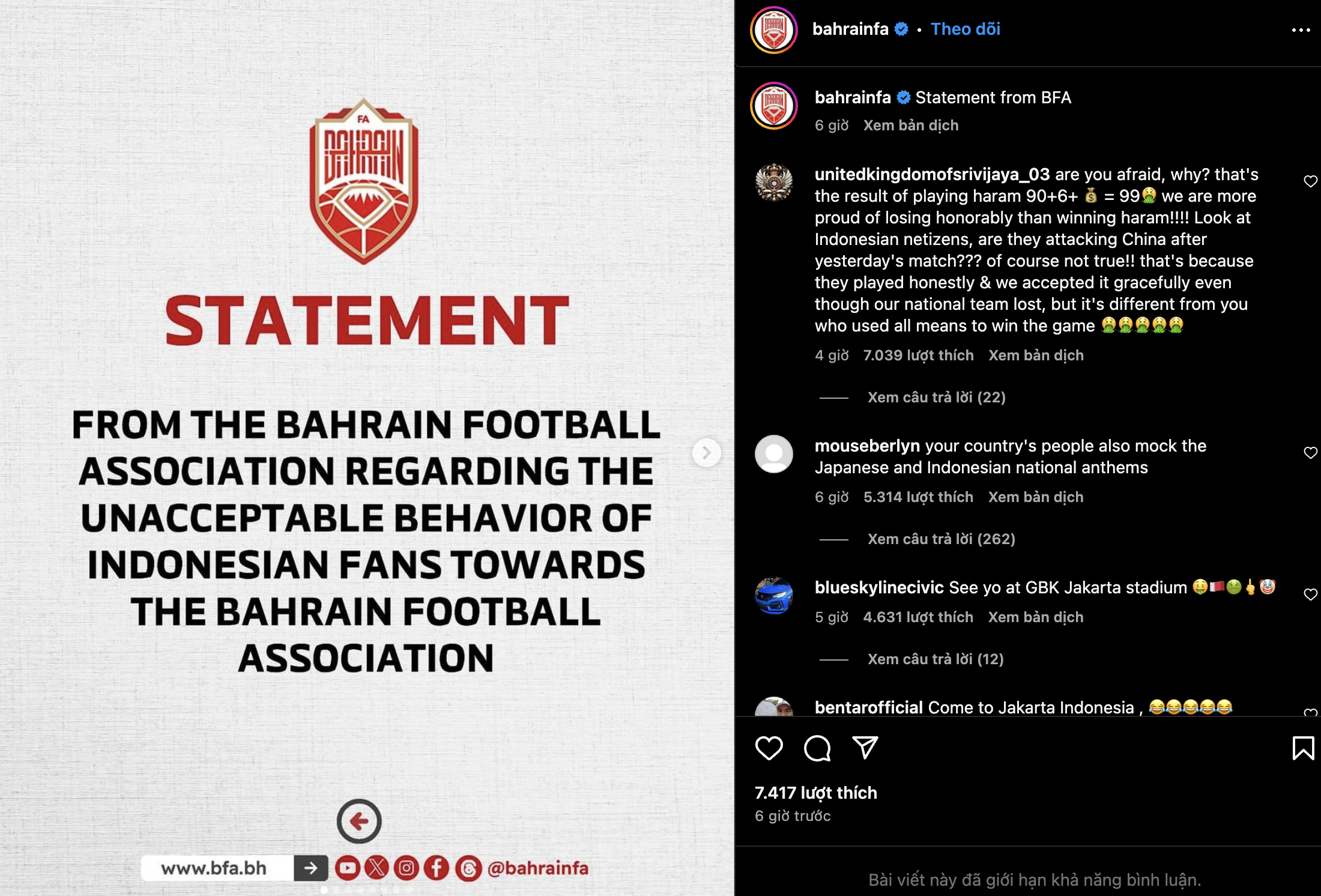 Bị CĐV Indonesia đe dọa dữ dội, Bahrain cầu cứu FIFA và AFC: Muốn đá sân trung lập- Ảnh 1. Bị CĐV Indonesia đe dọa dữ dội, Bahrain cầu cứu FIFA và AFC: Muốn đá sân trung lập- Ảnh 1.