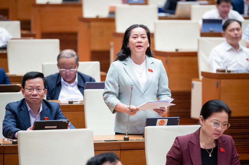 Đại biểu Quốc hội Lê Thị Thanh Lam (Đoàn đại biểu Quốc hội tỉnh Hậu Giang) phát biểu tại hội trường. Ảnh: Quochoi.vn