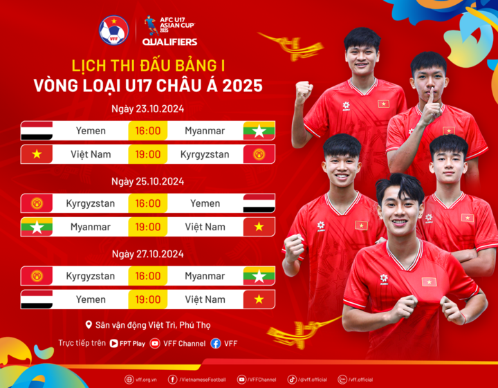 Tất cả trận đấu tại bảng I vòng loại U17 châu Á 2025 đều được tường thuật trên sóng FPT Play.