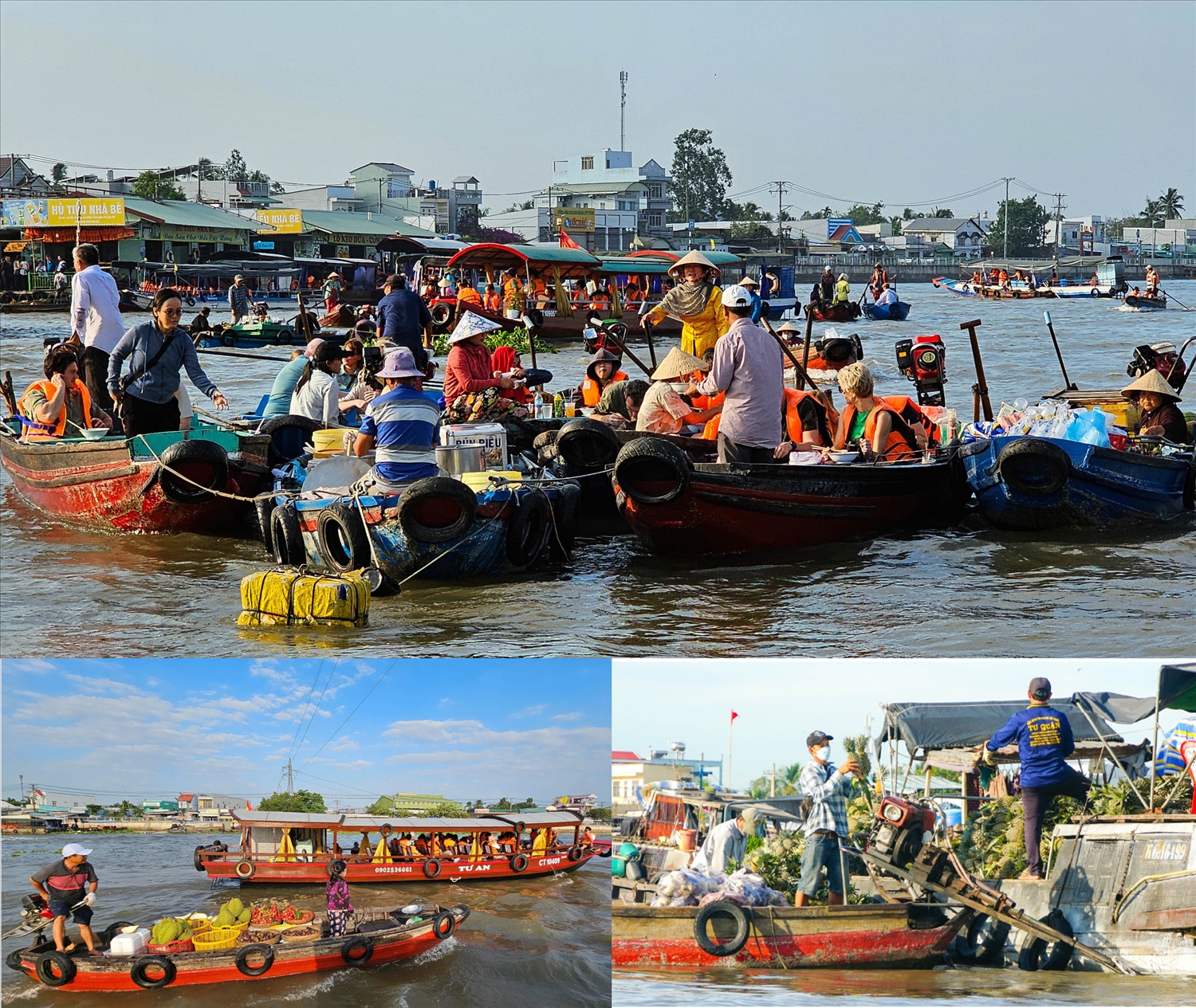 Hoạt động buôn bán tạo ra một khung cảnh trên bến dưới thuyền sinh động và đầy sức sống Hoạt động buôn bán tạo ra một khung cảnh trên bến dưới thuyền sinh động và đầy sức sống