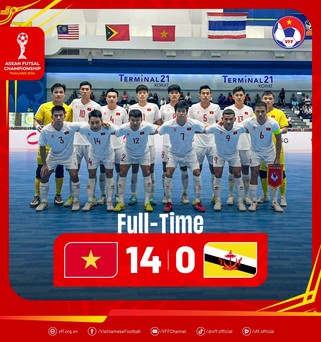 Đè bẹp Brunei tỷ số sốc 14-0, đội tuyển futsal Việt Nam chiếm ngôi đầu của Thái Lan- Ảnh 1.