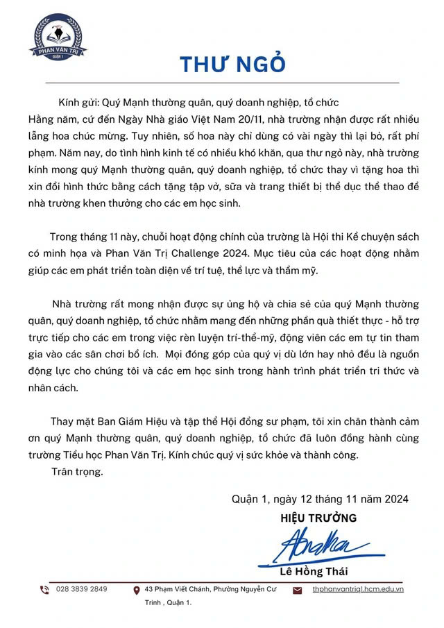 Hiệu trưởng xin “đổi hoa lấy quà” ngày 20/11- Ảnh 1. Hiệu trưởng xin “đổi hoa lấy quà” ngày 20/11- Ảnh 1.